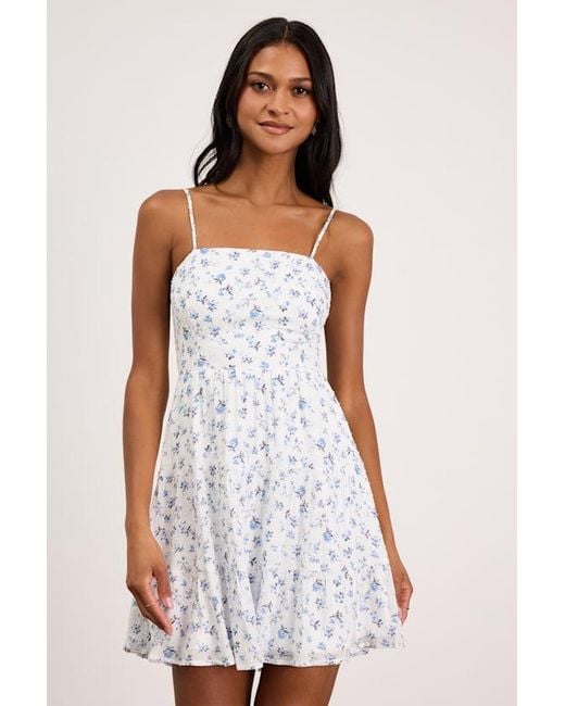 Lulus Natural So Effortless Floral Print Swiss Dot Tie-Back Mini Dress