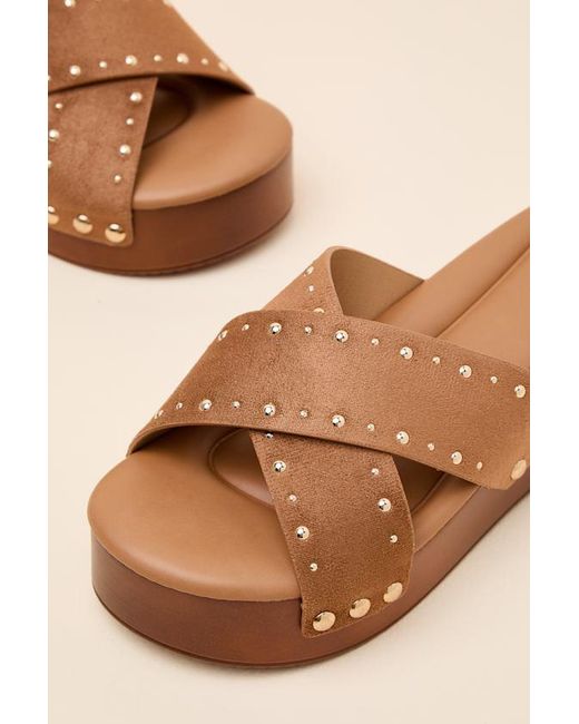 Lulus Brown Loma Studded Platform Slide Sandals