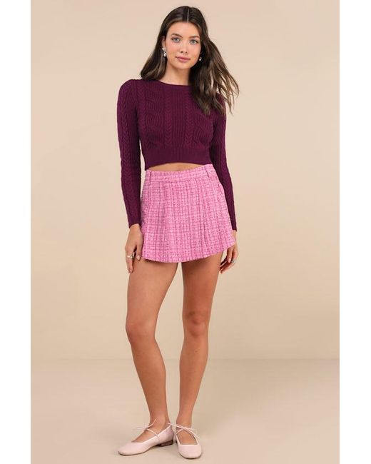 Lulus Purple Adored Pose Tweed Lurex Pleated High-Rise Skort
