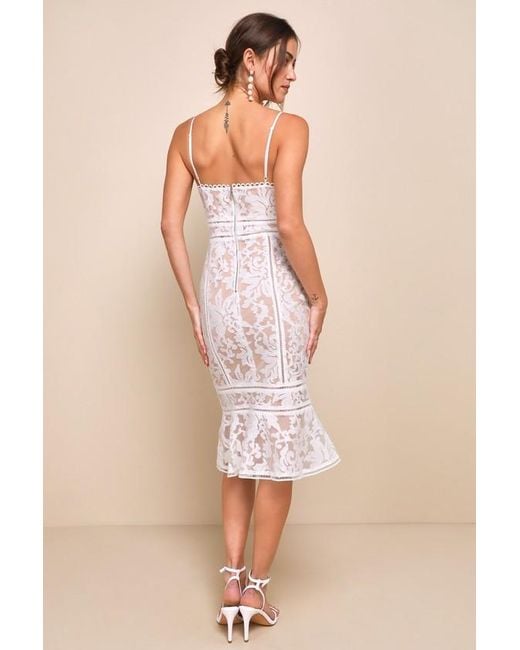 Lulus Natural Alluring Love And Lace Trumpet Hem Midi Dress