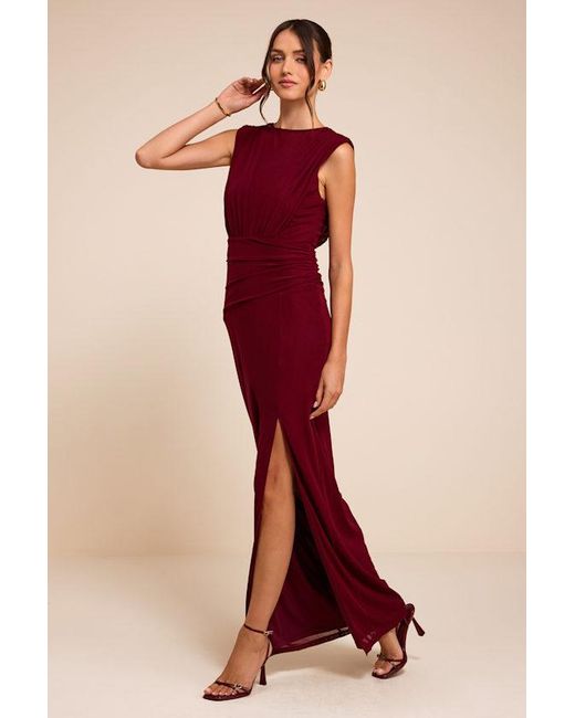 Lulus Red Beatrix Berry Plunge Maxi Dress