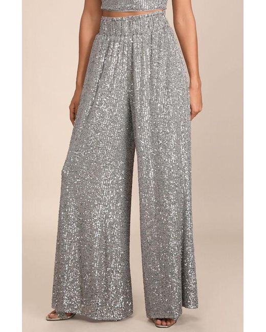 Lulus Metallic Flawless Sparkle Sequin Wide-Leg Pants