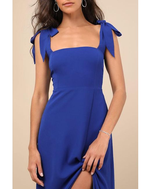 Lulus Blue Summer Invite Tie-Strap Tiered Midi Dress