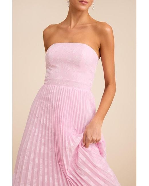Lulus Pink Perfectly Stunning Jacquard Strapless Midi Dress