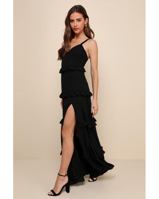 Lulus Black Sincerely Poised Backless Bustier Tiered Maxi Dress