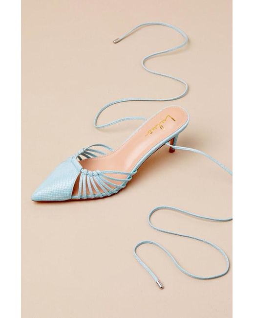 Lulus Natural Ansel Seafoam Snake-Embossed Lace-Up Pumps