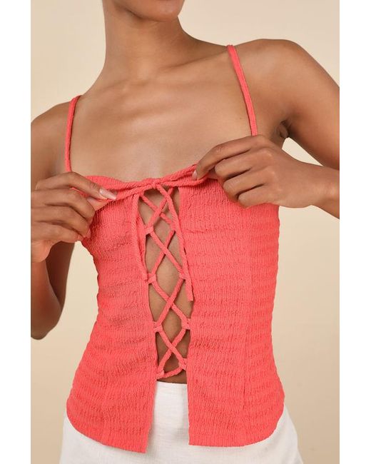 Lulus Annelie Textured Knit Lace-Up Tank Top