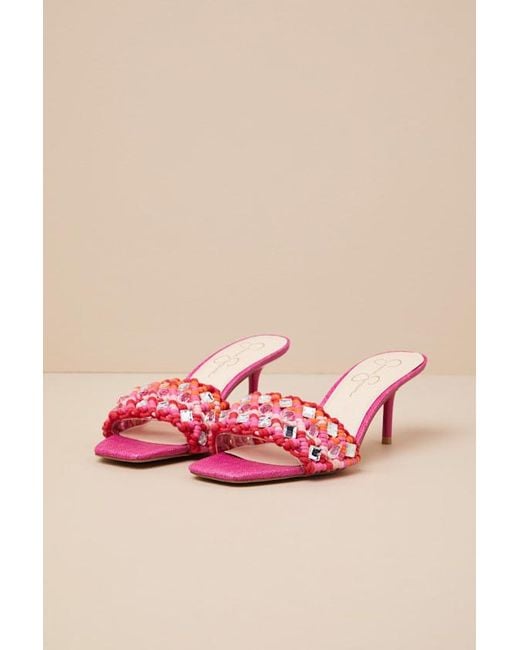 Jessica Simpson Pink Cameleah Bright Orchid Macramã High Heel Slide Sandals