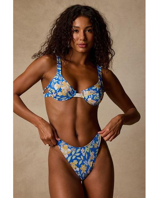 Lulus Brown Matala Floral Ribbed High-Rise Bikini Bottoms