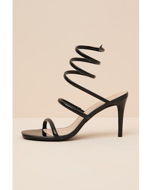 Lulus Natural Gerogette Patent High Heel Ankle Wrap Sandals