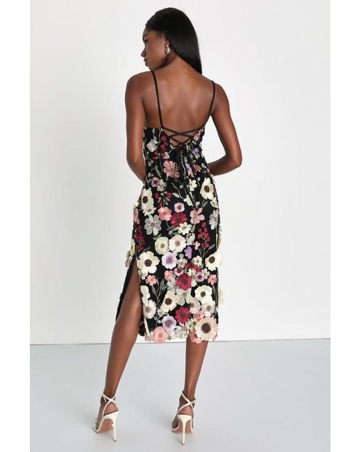 Lulus White Thriving Energy 3D Floral Embroidered Lace-Up Midi Dress