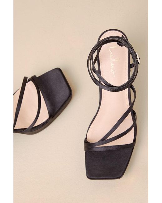 Lulus Blue Antonnia Satin Strappy High Heel Ankle Wrap Sandals