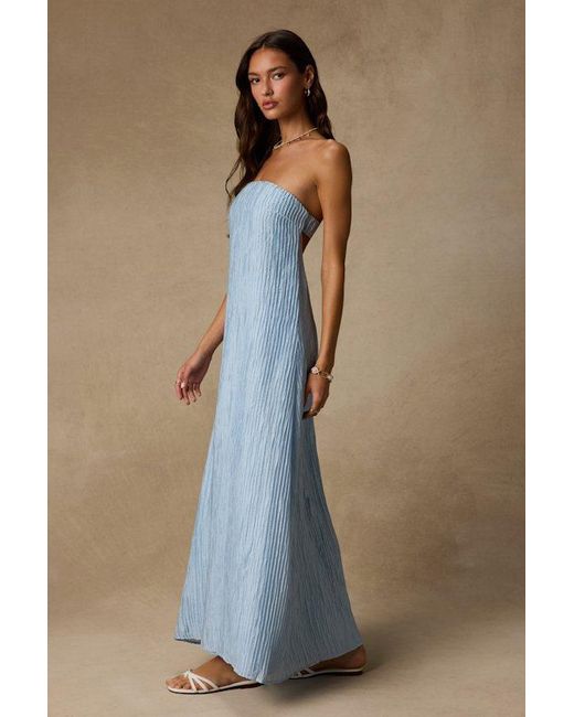 Lulus Blue Radiant Season Plisse Cutout Strapless Maxi Dress