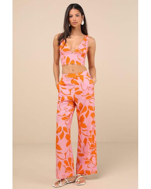 Rhythm Orange Bora Bora Floral Linen Crop Tank Top