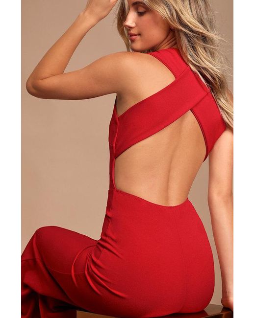 Lulus Red Thinking Out Loud Backless Jumpsuit