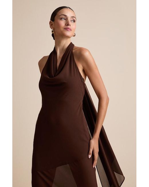 free people polka dot dress brown Halter Neck Rib Midi Dress – bebe main image 0