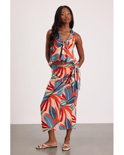 Lulus Red Blake Multi Leaf Print Halter Tank Top