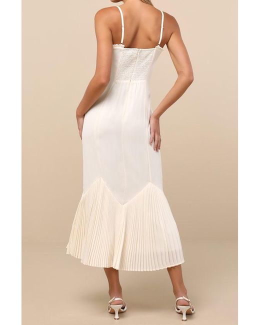 Lulus Natural Channa Pleated Hem Midi Dress