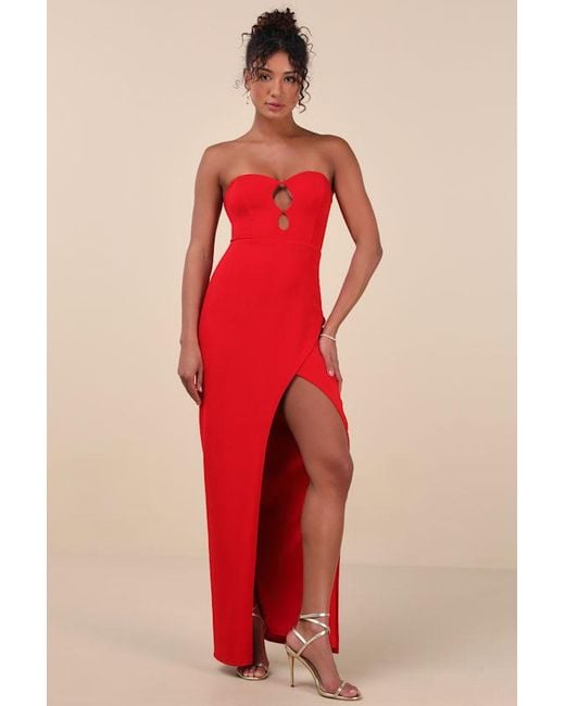 Lulus Women's Red Kaori Cutout Strapless Tulip Maxi Dress
