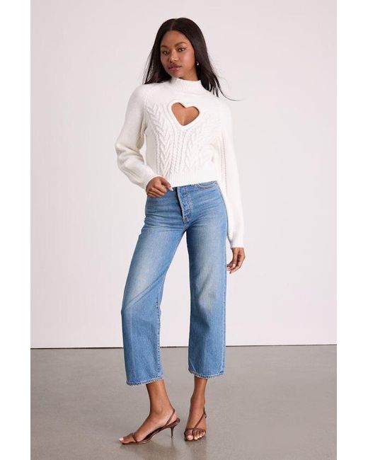 Lulus White Priya Cutout Mock Neck Cropped Sweater