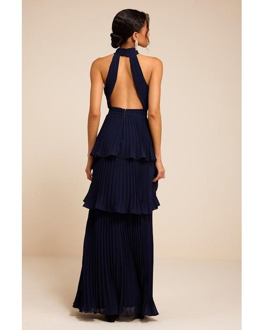 Lulus Blue Mavia Pleated Cutout Tiered Maxi Dress
