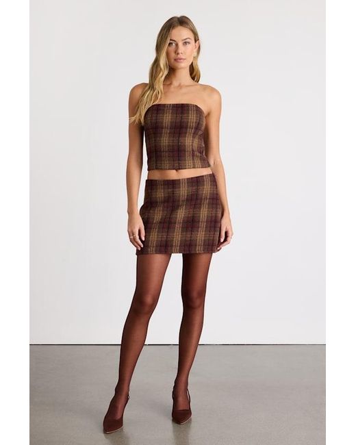 Lulus Brown Annette Plaid Mid-Rise Mini Skirt