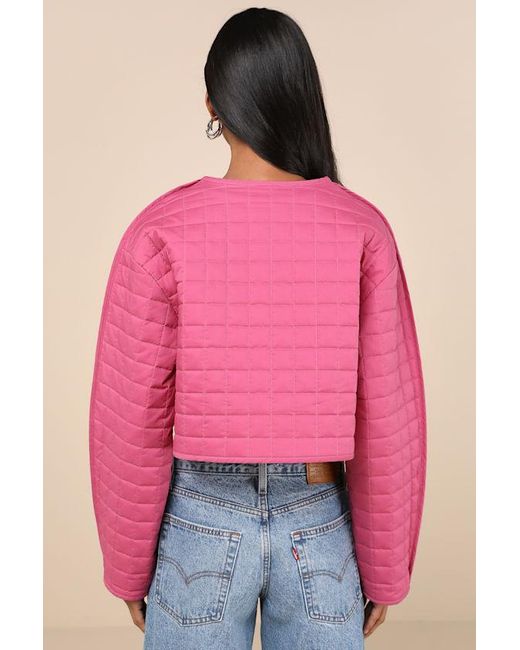 Lulus Pink Denny Quilted Cropped Jacket