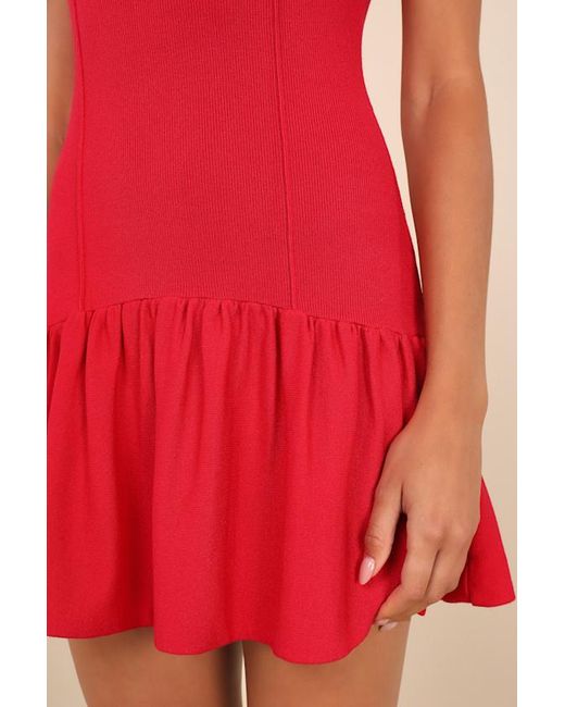 Lulus Red Playful Attitude Sleeveless Seamed Drop-Waist Mini Dress