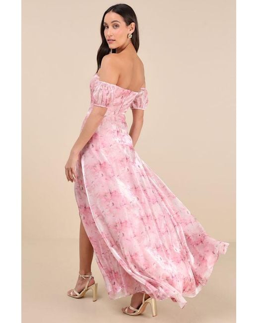 Lulus Pink Idyllic Charisma Floral Off-The-Shoulder Maxi Dress