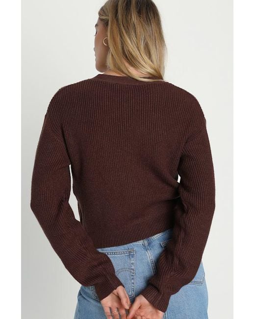 Lulus Brown Toasty Babe Chocolate Knit Button-Up Cropped Cardigan