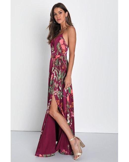 Lulus Red Still The One Floral Print Satin Maxi Dress