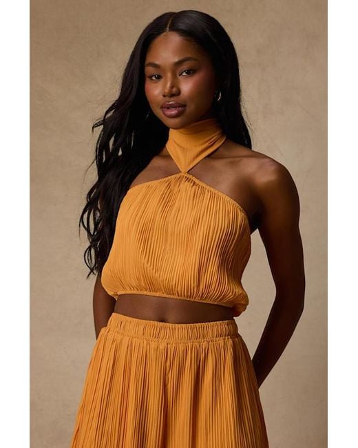 Lulus Orange Nikaia Light Plisse Halter Top