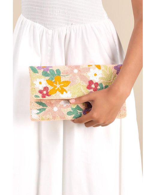 Lulus Orange Lisanne Multi Floral Beaded Clutch