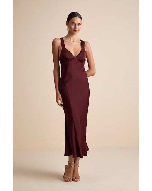 Lulus Red Ellena Satin Slip Midi Dress