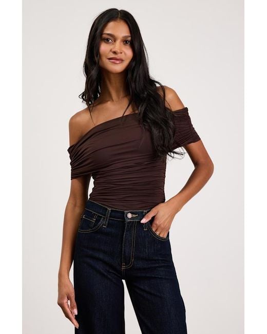 Lulus Blue Jarena Dark Ruched Off-The-Shoulder Top