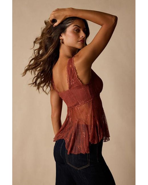 Lulus Blue Marsha Rust Sheer Lace V-Neck Tank Top