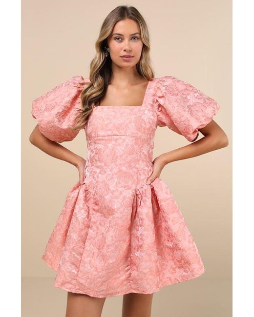 Sister Jane Recital Jacquard Floral Puff Sleeve Mini Dress