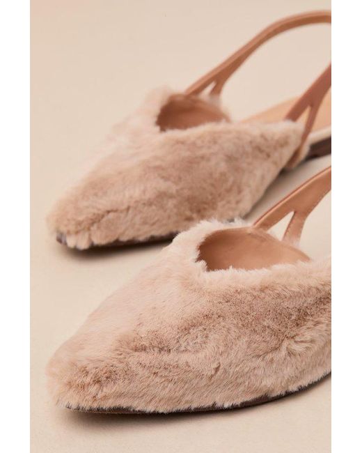 Seychelles Good Girl Natural Faux Fur Pointed-Toe Slingback Flats