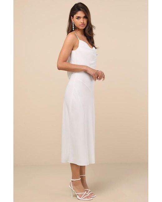 Lulus Natural Caleigh Satin Backless Slip Midi Dress