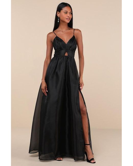 Lulus Black Authentic Glamour Organza Sleeveless Cutout Maxi Dress