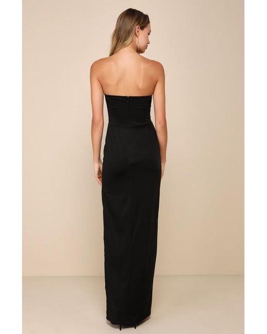 Lulus Natural Elegant Mood 3D Floral Applique Strapless Maxi Dress