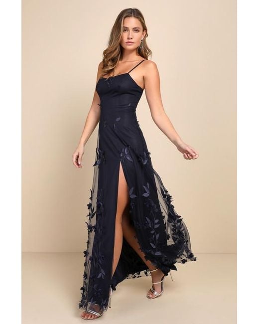 Lulus Blue Abundant Charm 3D Floral Applique Maxi Dress