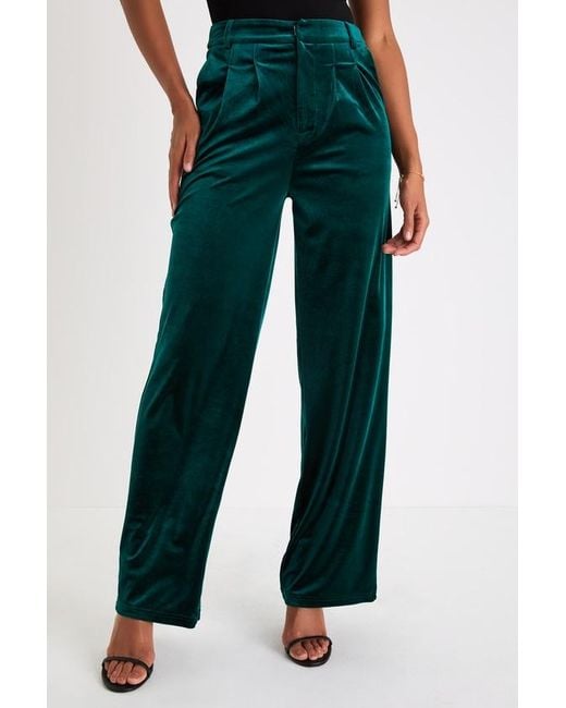 Lulus Blue Posh Idea Emerald Velvet High-Rise Straight Leg Trouser Pants