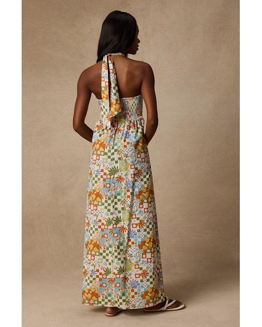 Lulus Brown Renata Multi Print Halter Maxi Dress