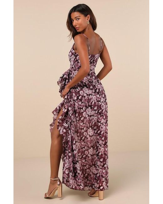 Lulus Multicolor Illustrious Aura Plum Floral Ruffled Surplice Maxi Dress