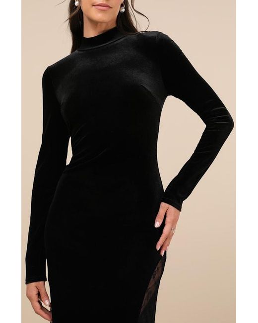 Lulus Black Eloquent Drama Velvet Mock Neck Midi Dress