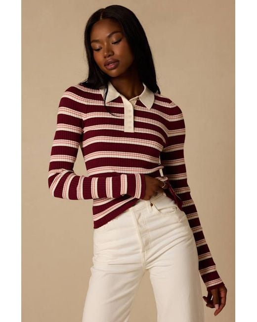 Lulus Natural Opal And Striped Ribbed Knit Collar Top