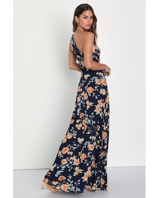 Lulus Elegant Admiration Floral One-Shoulder Maxi Dress in Blue | Lyst UK