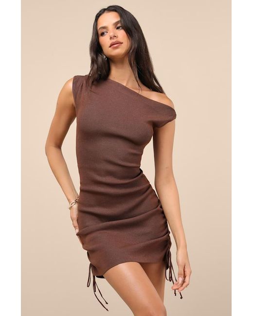 Lulus Brown Adalinda Off-The-Shoulder Sweater Mini Dress
