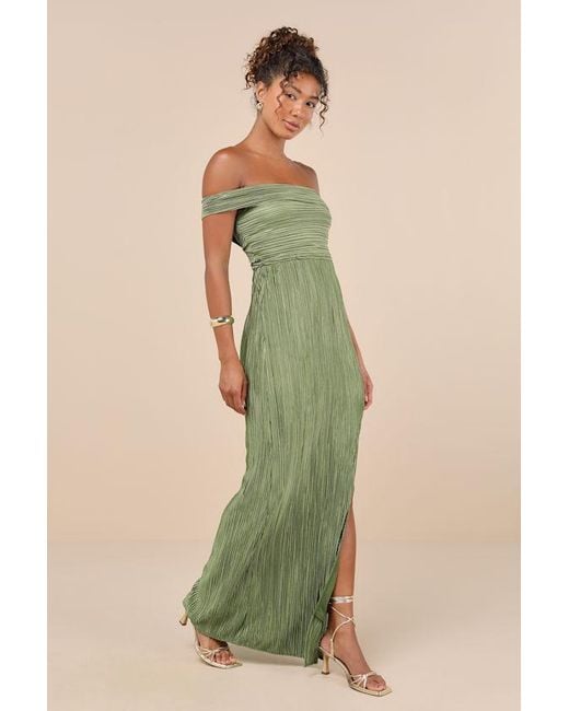 Lulus Green Poised Performance Plisse One-Shoulder Maxi Dress